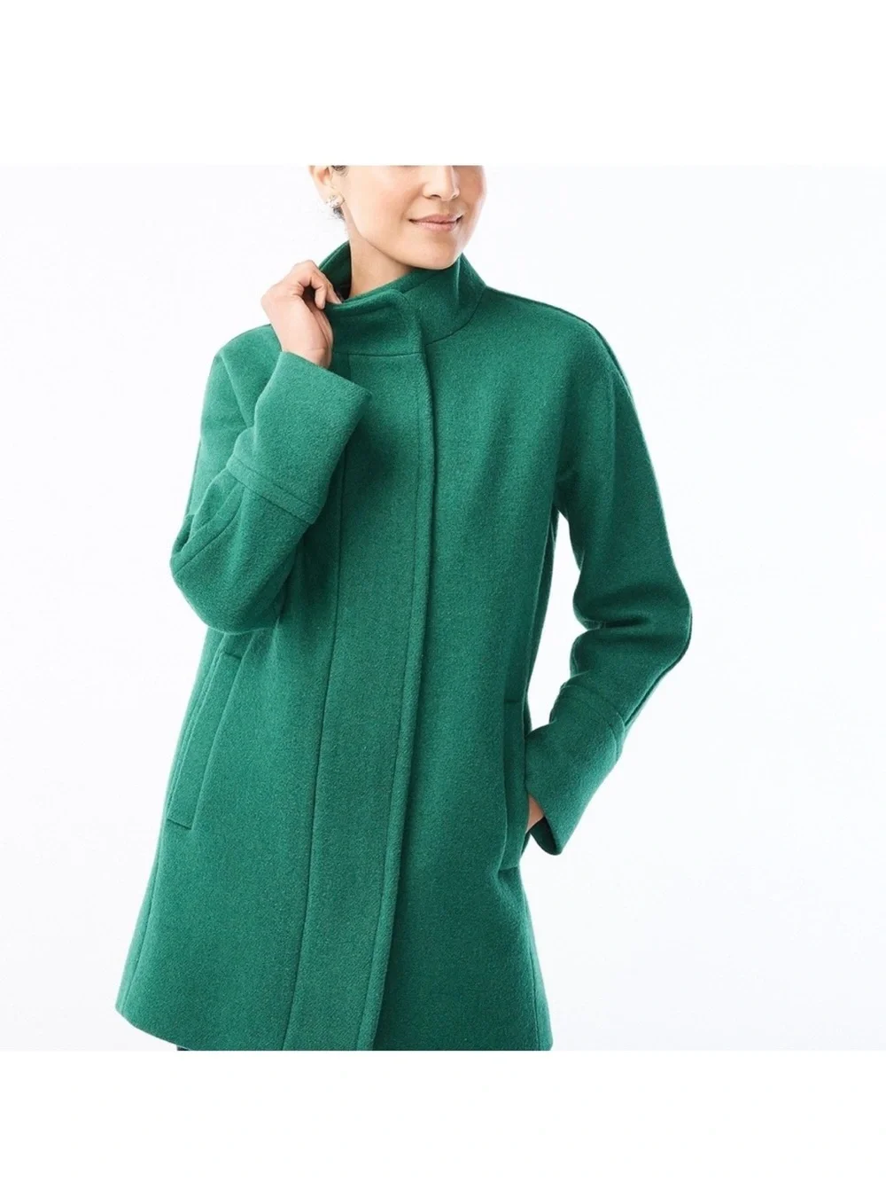 J. Crew Emerald Green Stand-Collar Wool Peacoat